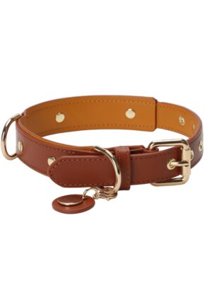 Adjustable Brown Genuine Leather Dog Collar