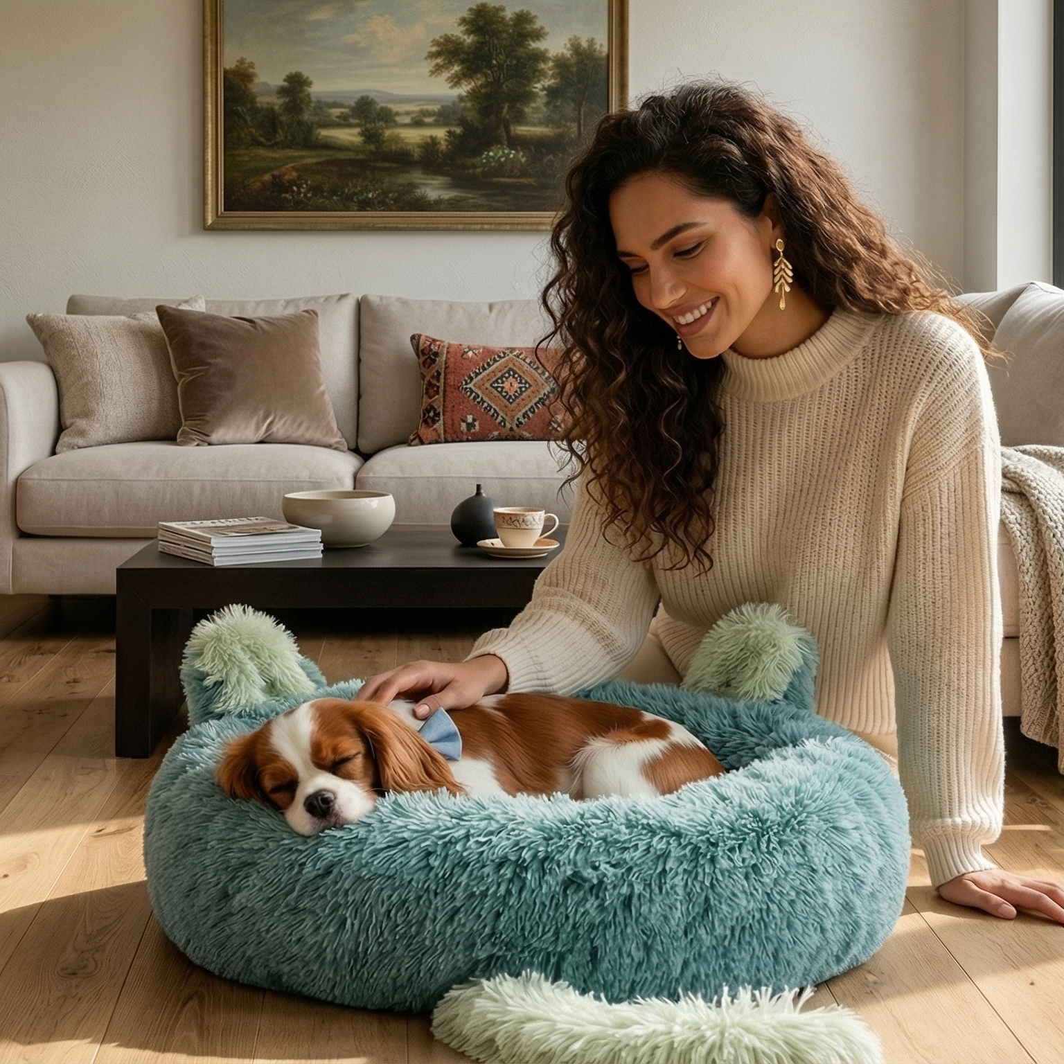 Fluffy Pet Bed with Tail and Ear Design