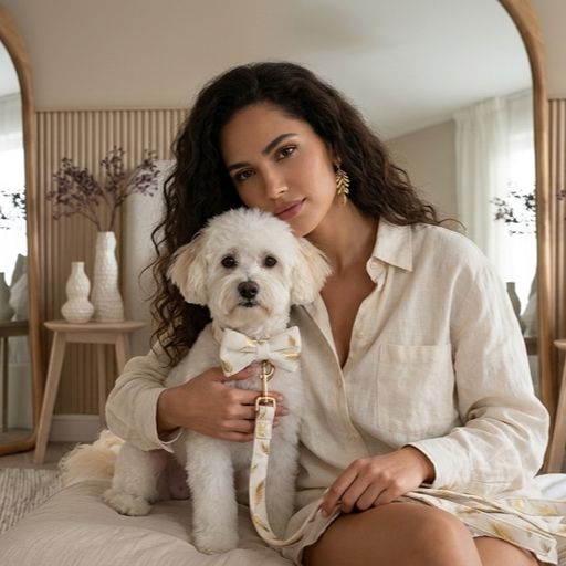 Gold Feather White Velvet Detachable Dog Collar