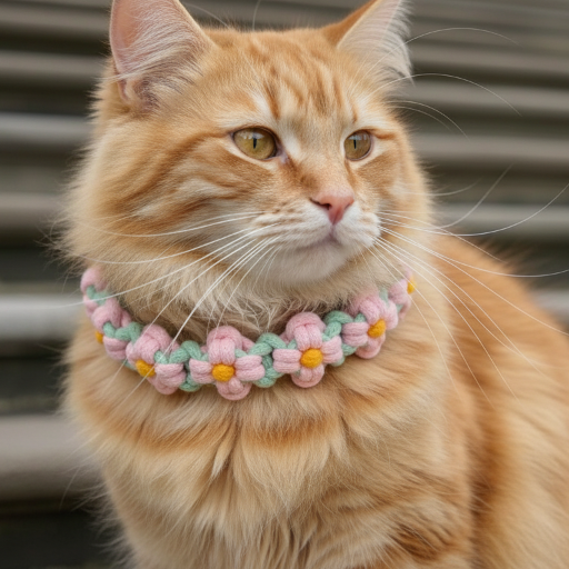 Cottagecore Handknit Flower Leather Dog Collar