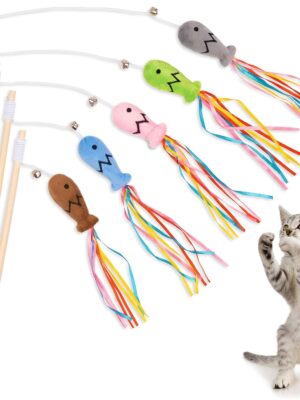 Cat Wand Toys Interactive Cat Toys With Catnip Fish Colorful Ribbons Bell For Kitty Kitten Cat Toys For Indoor Cats Cat Teaser Cat String Toy Cat Accessories