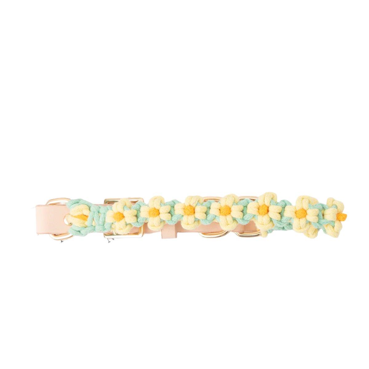 Cottagecore Handknit Flower Leather Dog Collar