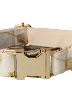 Gold Feather White Velvet Detachable Dog Collar