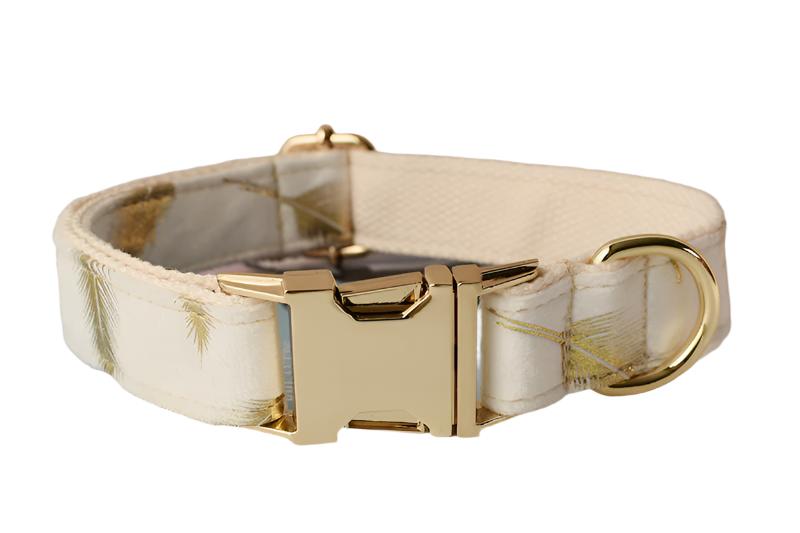 Gold Feather White Velvet Detachable Dog Collar