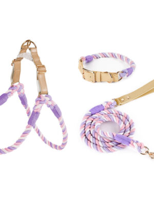 Handwoven Rope Set Colour Spectrum Dog Collar Leash Set