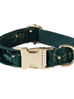 Starry Night Emerald Green Velvet Dog Collar